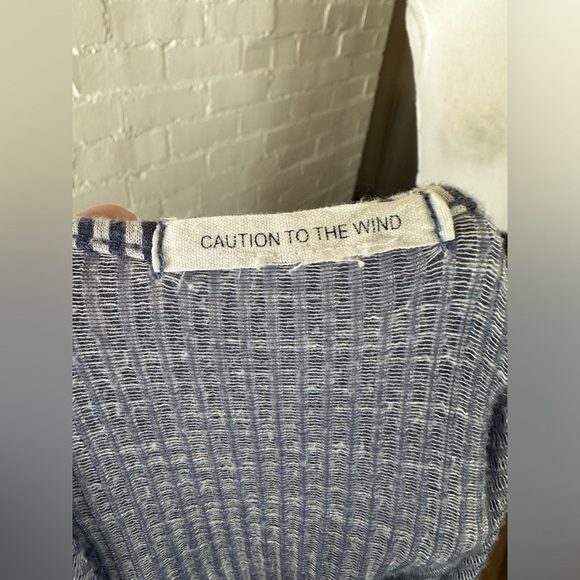 Caution To the Wind Blue & White Faux Wrap Top - Picture 4 of 5